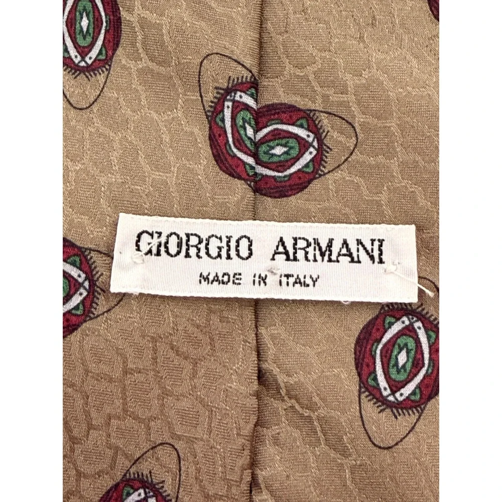 Giorgio Armani Silk Tie Tan Geometric Medallion Honeycomb Made in Italy 3.75